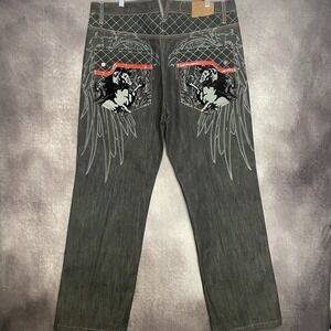 Vintage Russo Jeans 40x34‎ Black Wide Leg Y2K Hip Hop Streetwear Baggy